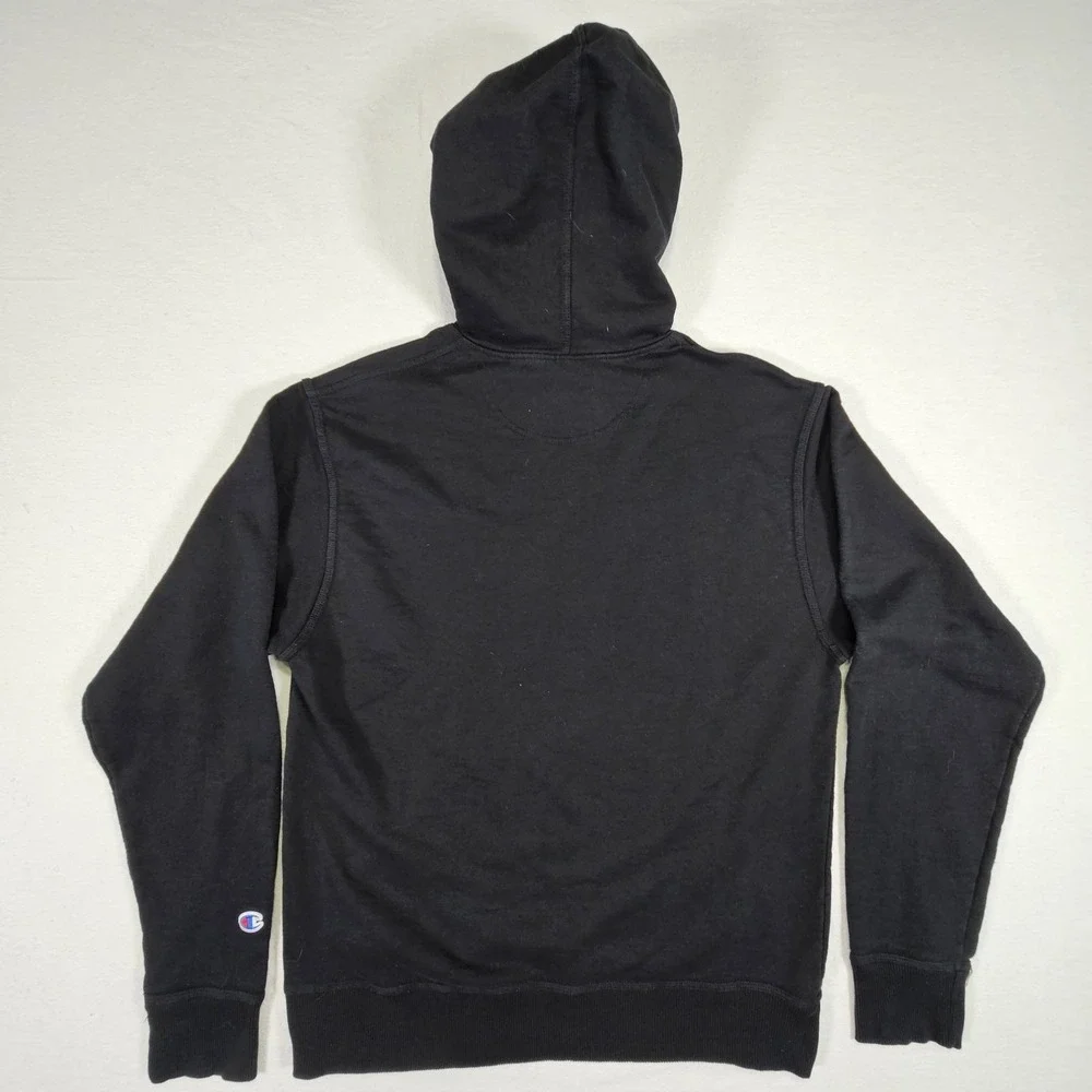 Champion Hoodie Powerblend Mens Medium M Script‎ Logo Black GF89H Fleece